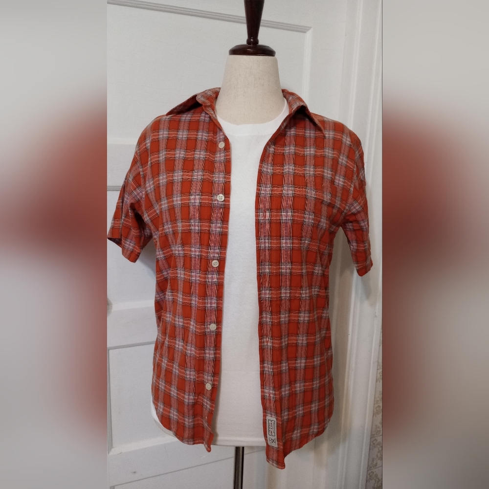 Arizona Jean Company Orange Checkered Shirt with White Undershirt